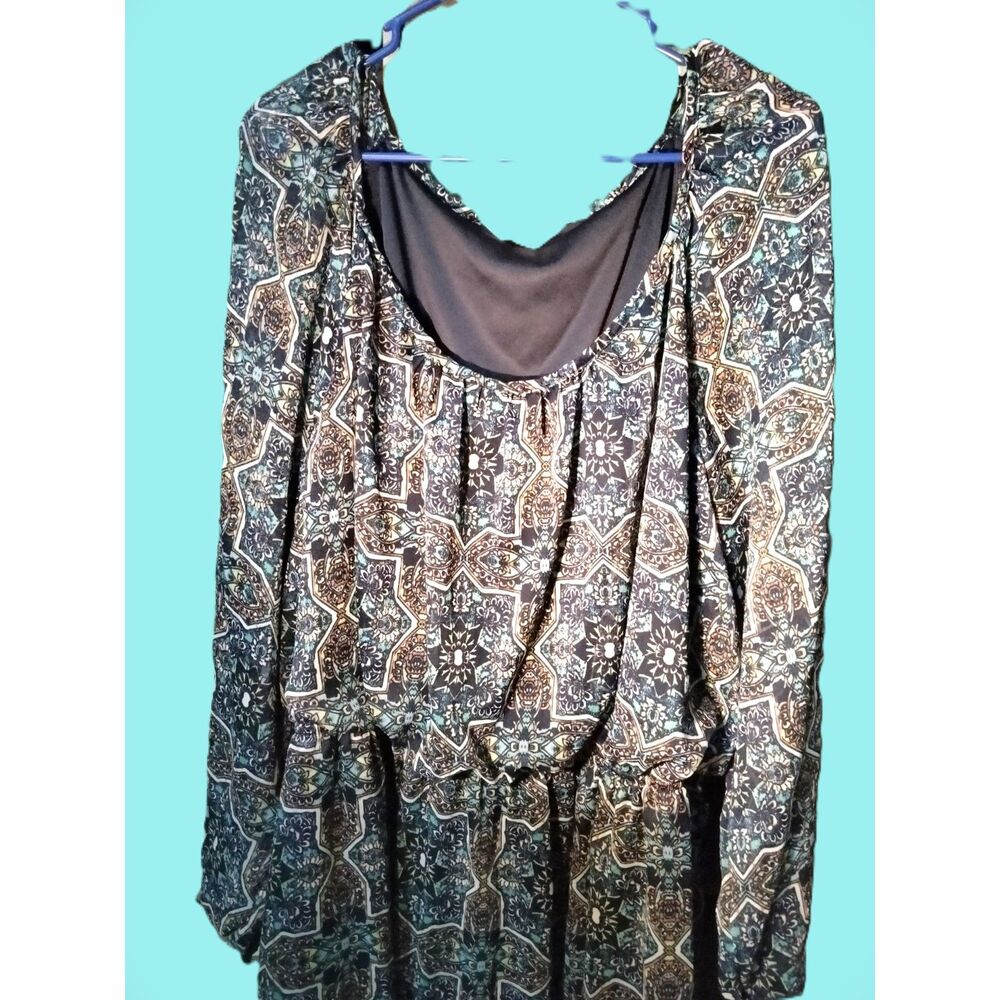 Speechless ~ Dark Blue Boho Paisley Long Sleeve Dress ~ Size 3X